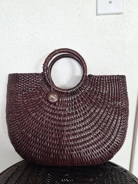 Monsac Woven Straw Brown Handbag